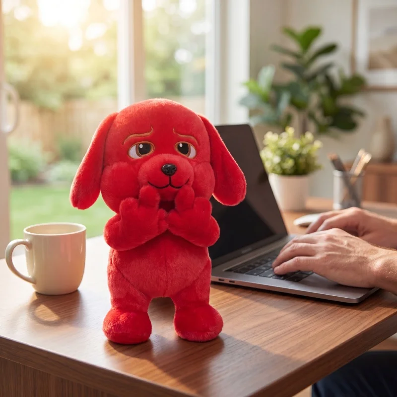 2 Pack Bright Red Fluffy Puppy Plush Dolls with Funny Poses And Different Expressions Novelty Home Decor And Gift Set