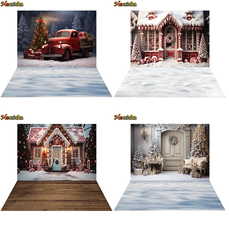 Mocsicka Christmas Backdrop Photography Car Candy House Xmas Tree Baby Shower Photo Background Shooting Props Decorations Studio