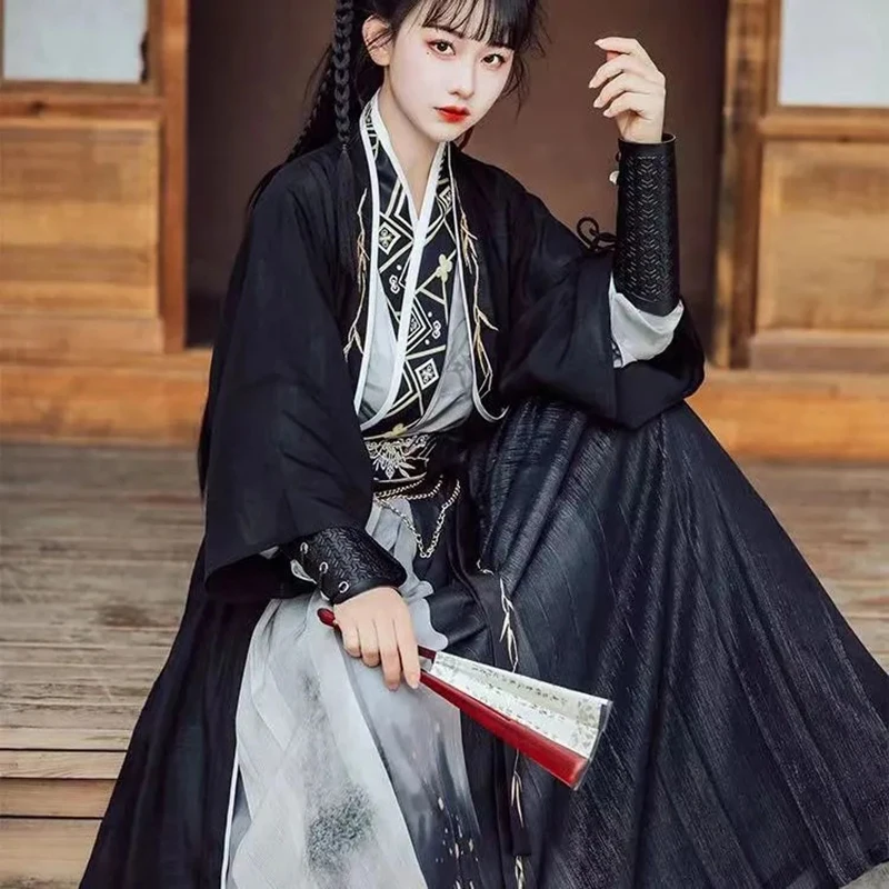 Hanfu Dress Couples Chinese Traditional Cosplay Costume 2023 Summer Men&Women Ancient Hanfu Black 3pcs Sets Plus Size XXL