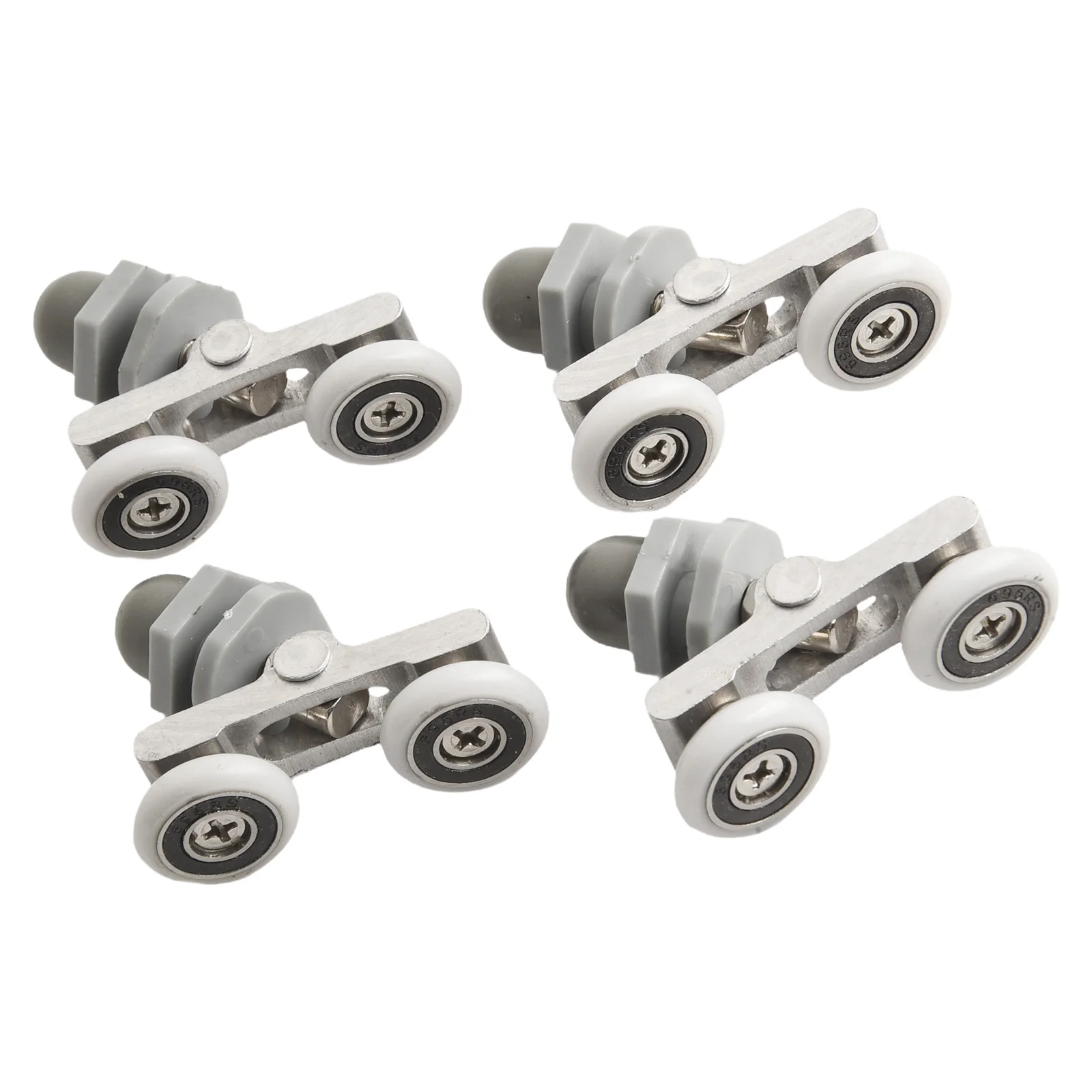 4 Piece Twin Shower Door Roller Set for Sliding Glass Doors with 5mm 6mm Wheel Width and 10mm 14mm Minimum Glass Hole Size