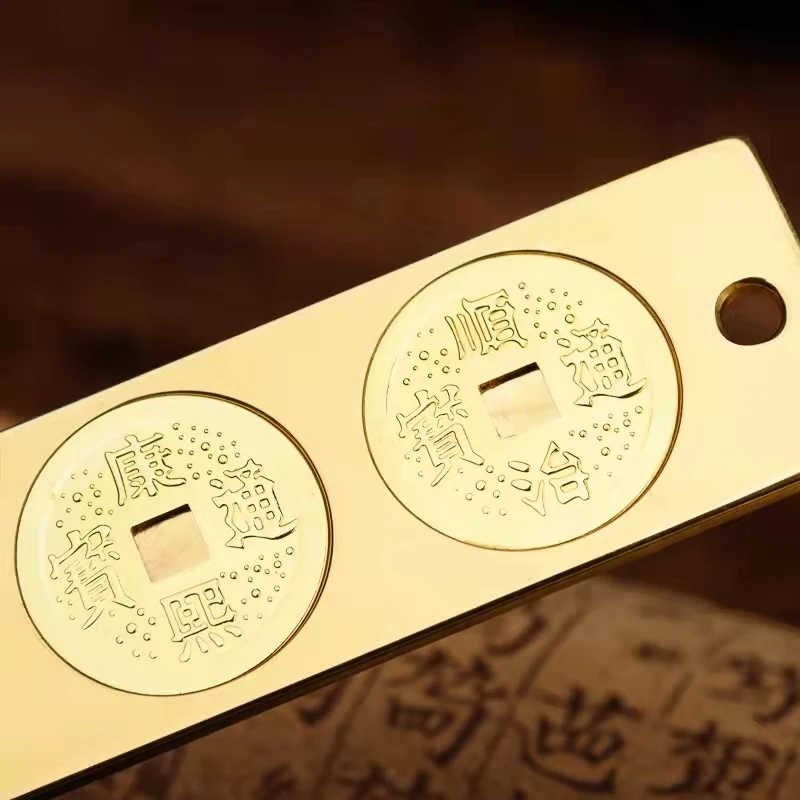 6 Golden Emperor Smooth Coins Feng Shui Ruler