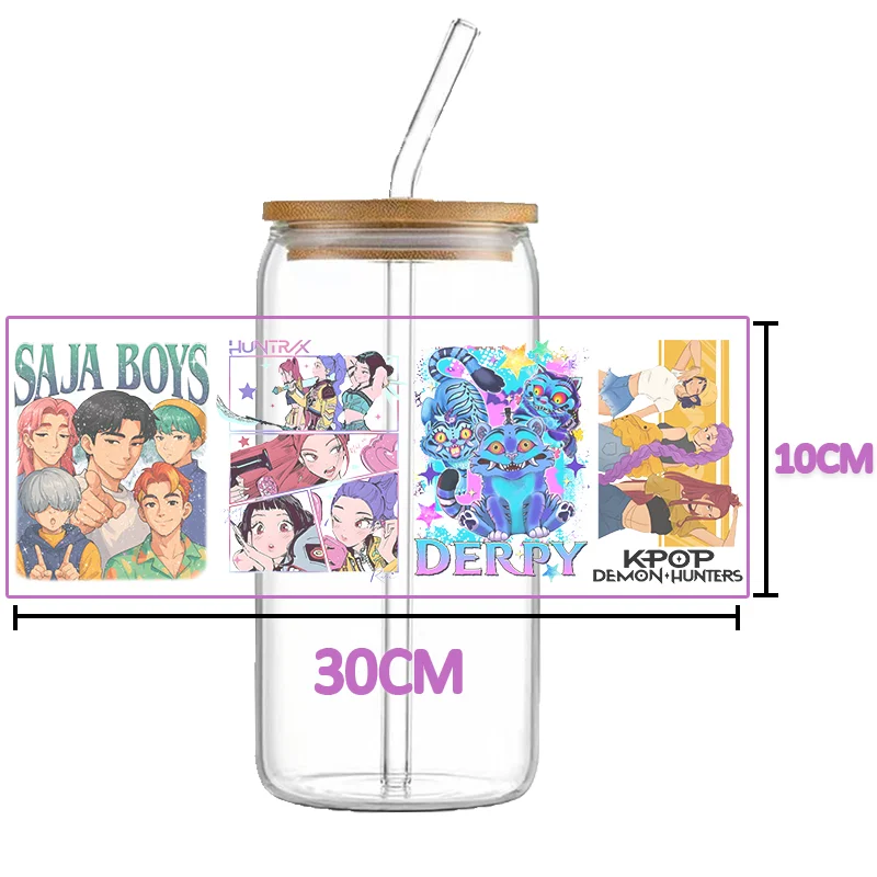 HUNTRX k-pop dtf شيطان الصيادين التفاف نقل الكؤوس ملصق مائي رومي kpop يطبع Uvdtf زجاجة هنتركس ملصق Uv Dtf سيارة k البوب يلتف #3