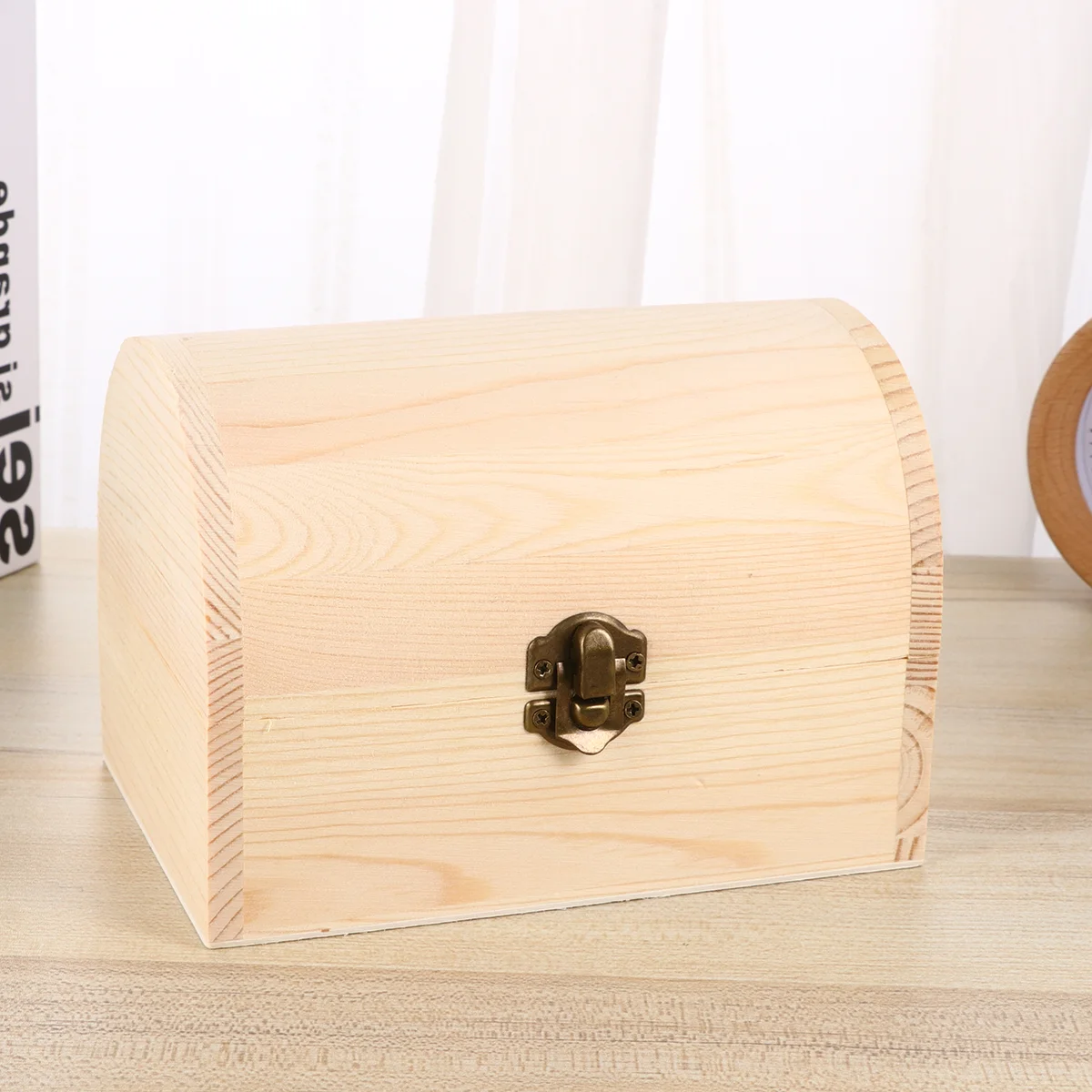 6 Pcs Arched Unfinished Wooden Case Square Multi-function Box DIY Clay Craft Graffiti Supplies Storage Lock Case for Home Shop A