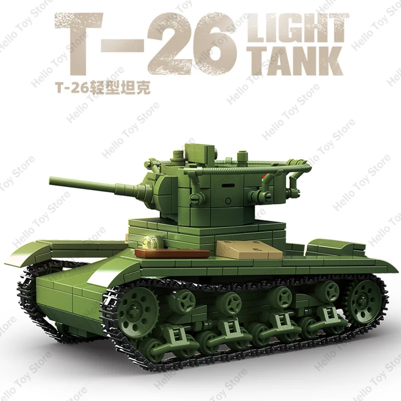 

2025 WW2 Military Tank Building Blocks Soviet T-26 Light Tank Army Weapon Model Soldier Figures Bricks Toys For Boys Gifts Sets