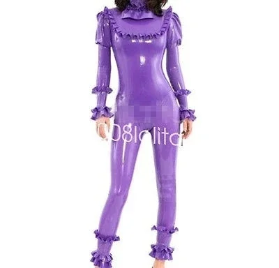 

Latex Rubber Catsuit Stylish Purple Bodysuit Lace Suit Cosplay Masquerade Size XS-XXL