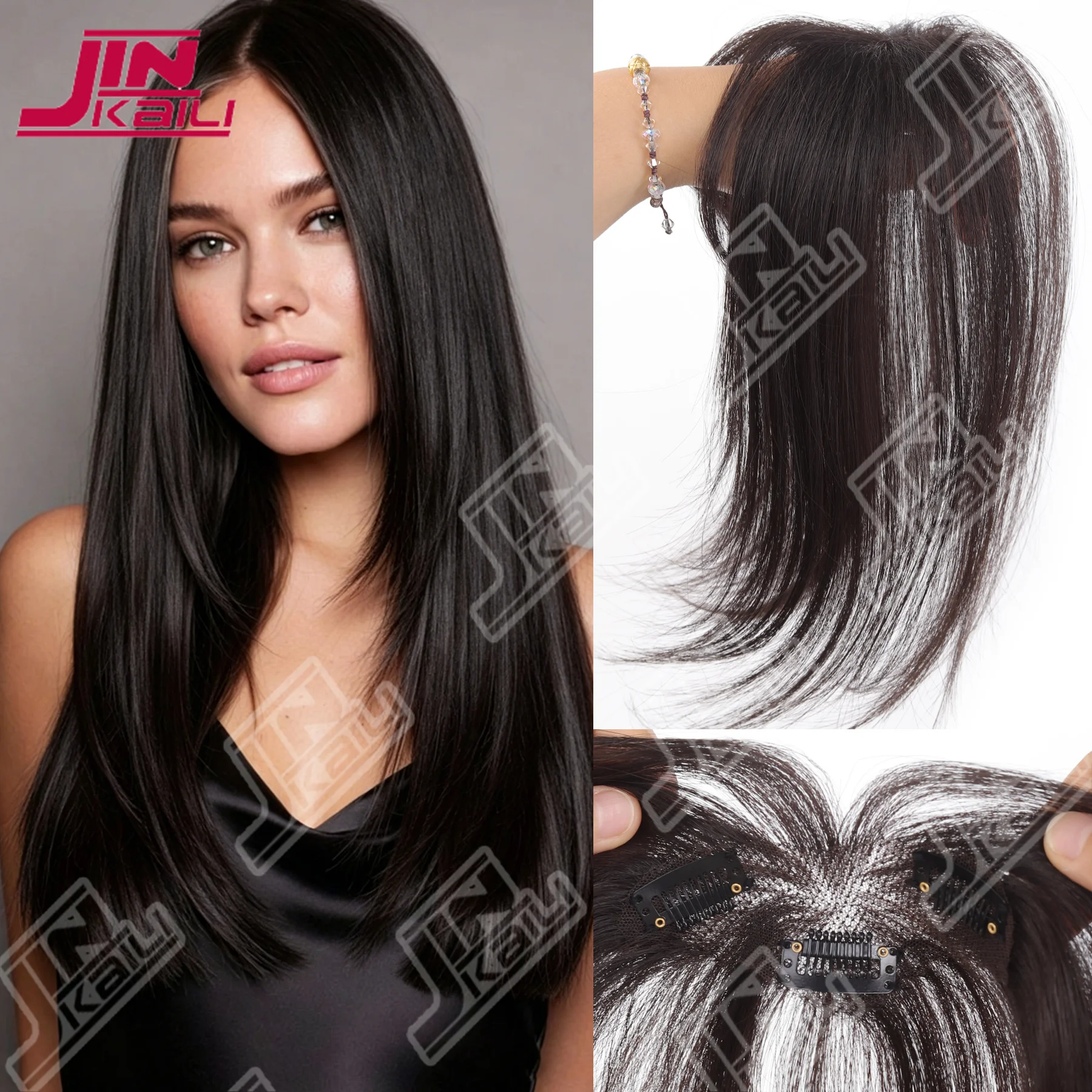 JKL 3D Clip-in Middle Part Crown Topper Full Hand-Woven Lightweight Invisible Hairline Natural Synthetic Ultra-thin Front wig