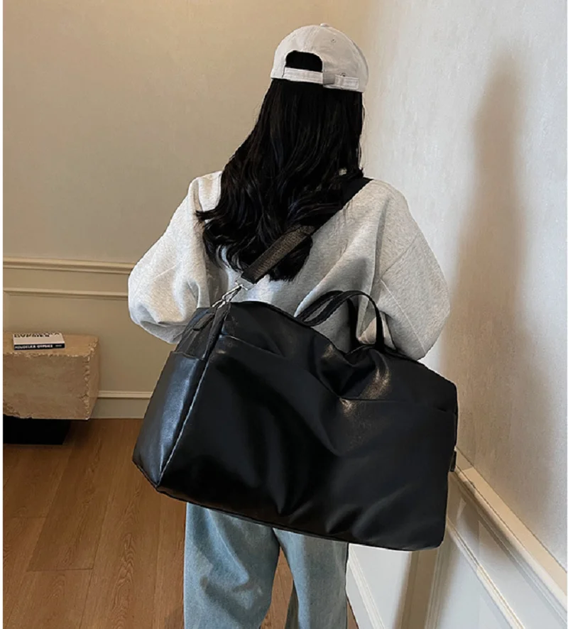 New Korean Fashion Vintage Large Capacity Travel Totes Men Women's Business Soft Leather Shoulder Bags Sports Fitness Bag