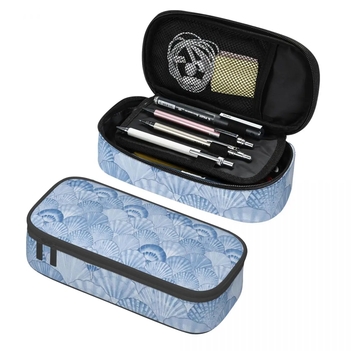 Blue Sea Shell Pattern Pencil Case Pen Holder Storage Stationery Supplies Large Storage Pen Box Pencil Bag for Kids