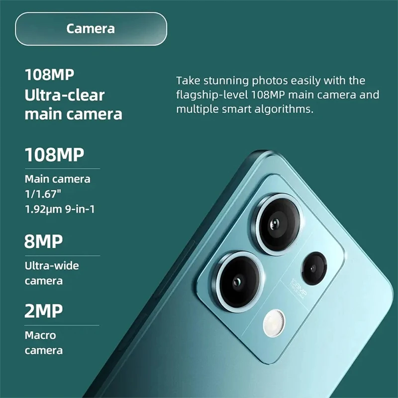 Xiaomi-Smartphone Redmi Note 13 5G, Version globale, 8 Go + 256 Go, Dimrespondance 6080, 120Hz, 6.67 "AMOLED DotDisplay, Appareil photo 108MP, 33W, NDavid