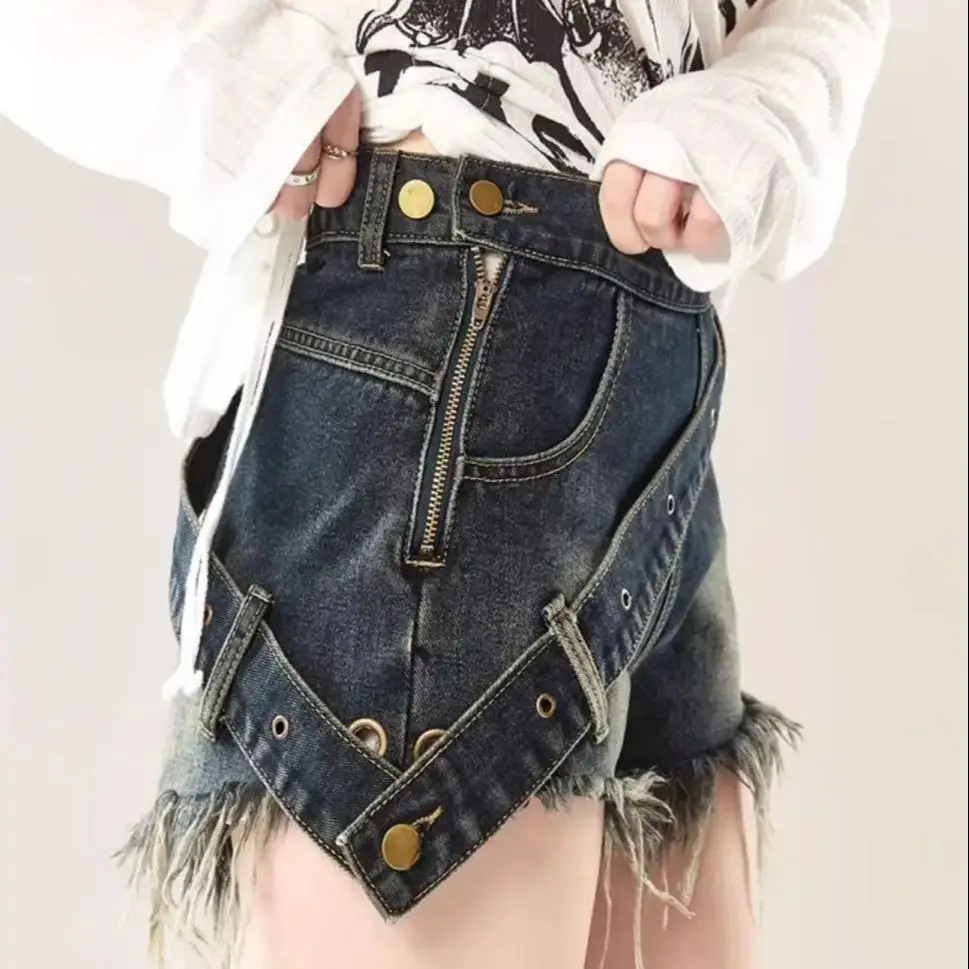 American Retro Side Zipper Denim Shorts Women 2025 Spring Summer New Niche Hot Girl Design Pants