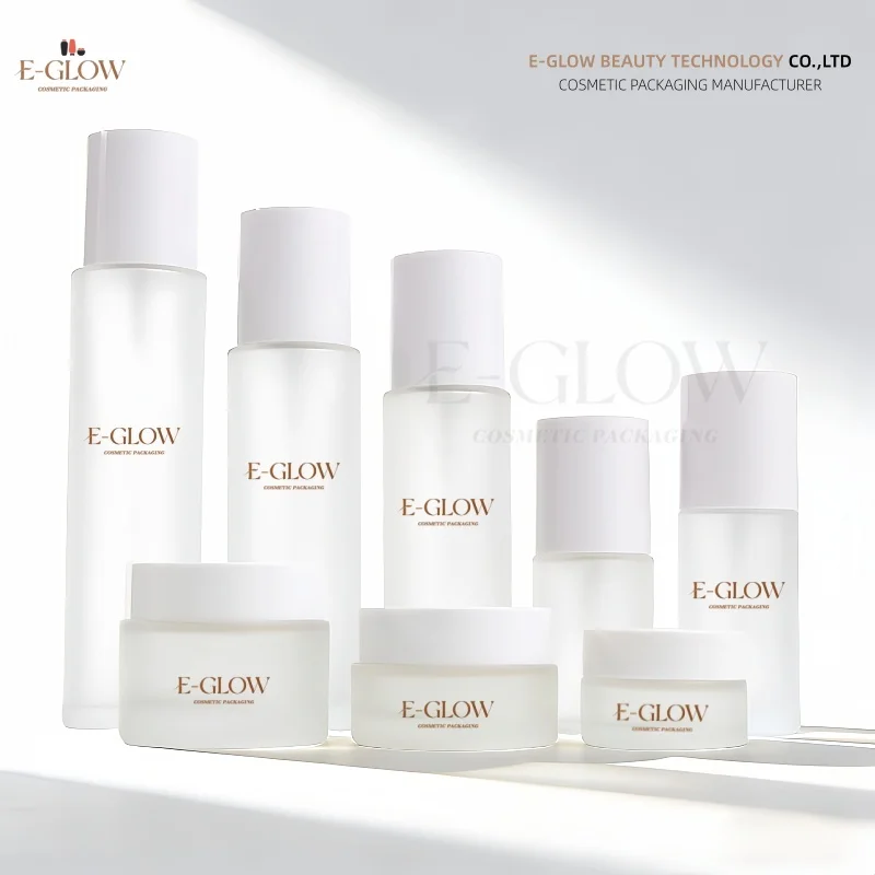 

【Logo Custom】1Pcs Frosted Glass Spray Bottle 100ml Skincare Cream Jar 30g Empty Cosmetic Container Matte Glass with White Lids