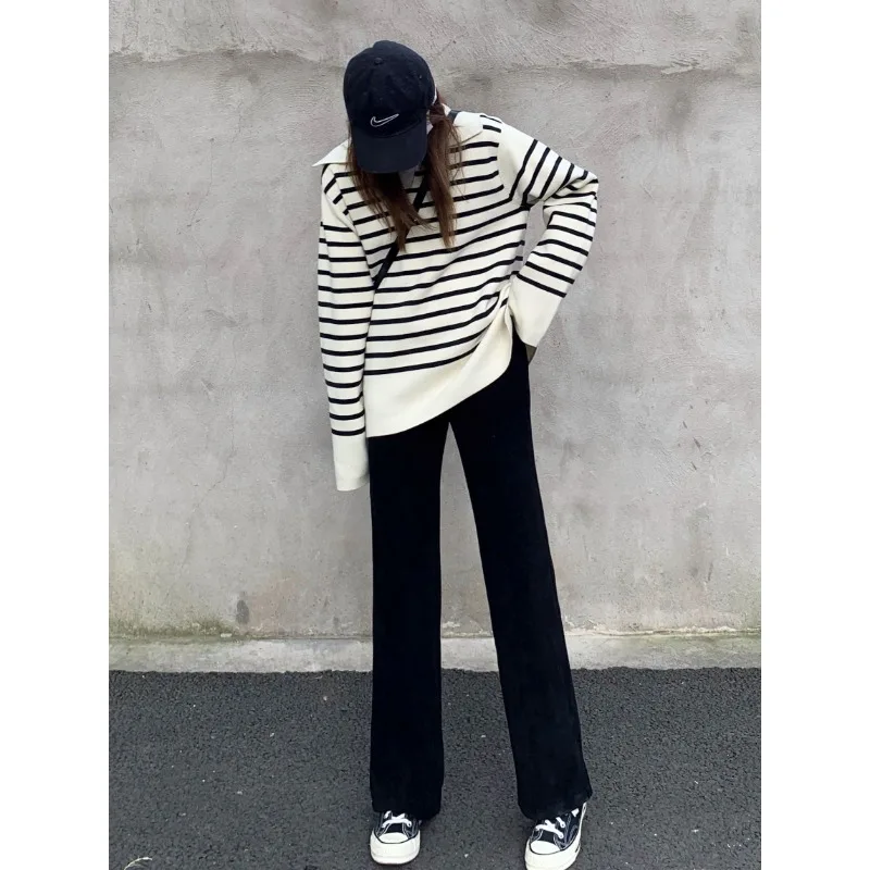 الخريف/الشتاء صوف مبطن سميكة المرأة السراويل الطويلة عادية Y2K سروال قصير واسعة الساق بنطلون لينة العصرية مستقيم الساق بنطلون