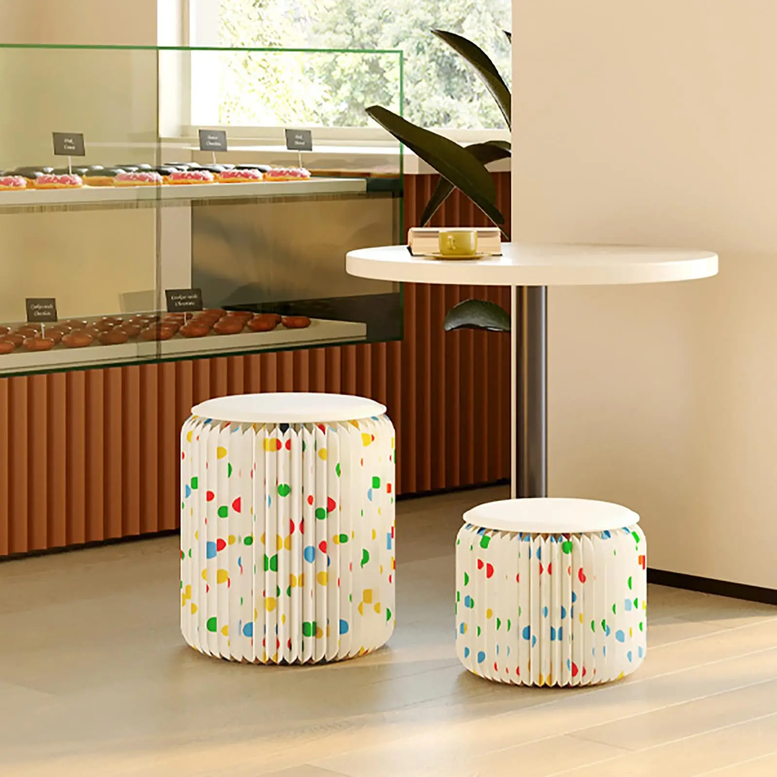 

Складной портативный низкий табурет с сотовой структурой и подушкой, с принтом в горошек, для комнат, выставок, дома