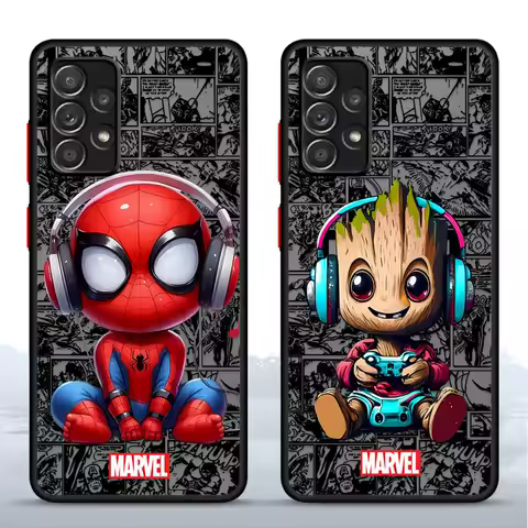 Cartoon Marvel Spider Man Case for Samsung Galaxy A35 A34 A21s A56 A71 A72 A25 A22 A24 A26 A36 Black Edge