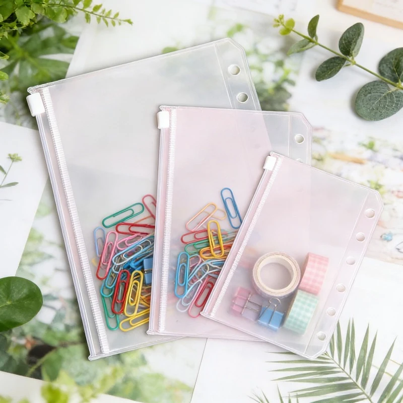 

Frosted Zipper Binder Pouch 6 Hole A5/A6/A7 Loose Leaf Bag Portable Travel Storage Pouch for Cards Photo Coins & Small Items