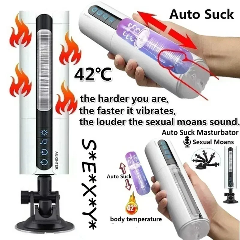 Automatic Masturbator Cup for Men Sucking Vaginal Sex Toy Heating Suction Cup Base Penis Vibrator Blowjob Oral USB Charging