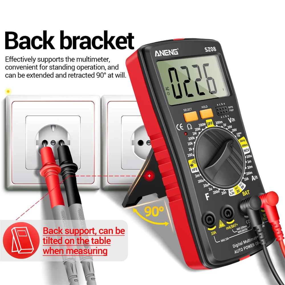 Imagem -02 - Armazenamento Multímetro Digital Profissional ac dc 220v Voltímetro Automático Ultra-fino Testadores Handhold Resistência Sz08