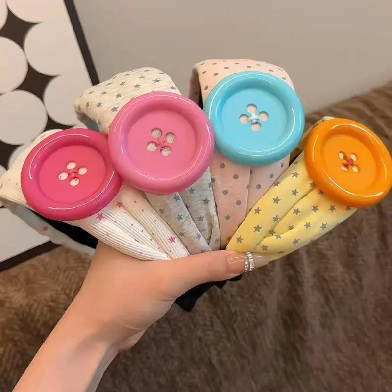 Vintage Buntes Großknopf-Polka-Dot-Haarband, Modisches Y2K-Breites Haarband, Süßer Mädchen-Stil Haarschmuck für Party und Streetwear – Detail 5