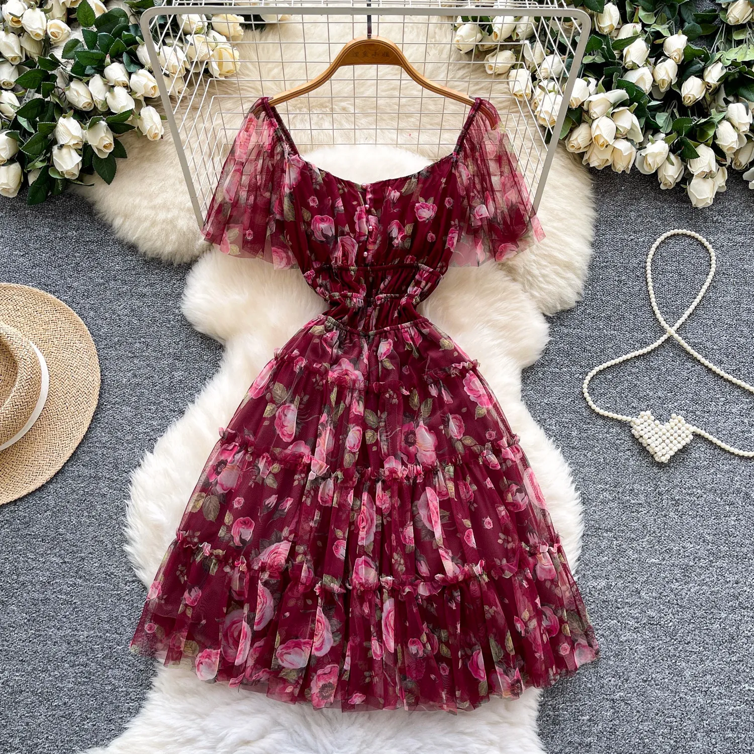 

Элегантное шикарное платье с пышными рукавами и принтом, корейская мода, вечерние платья, летнее сексуальное женское платье А-силуэта