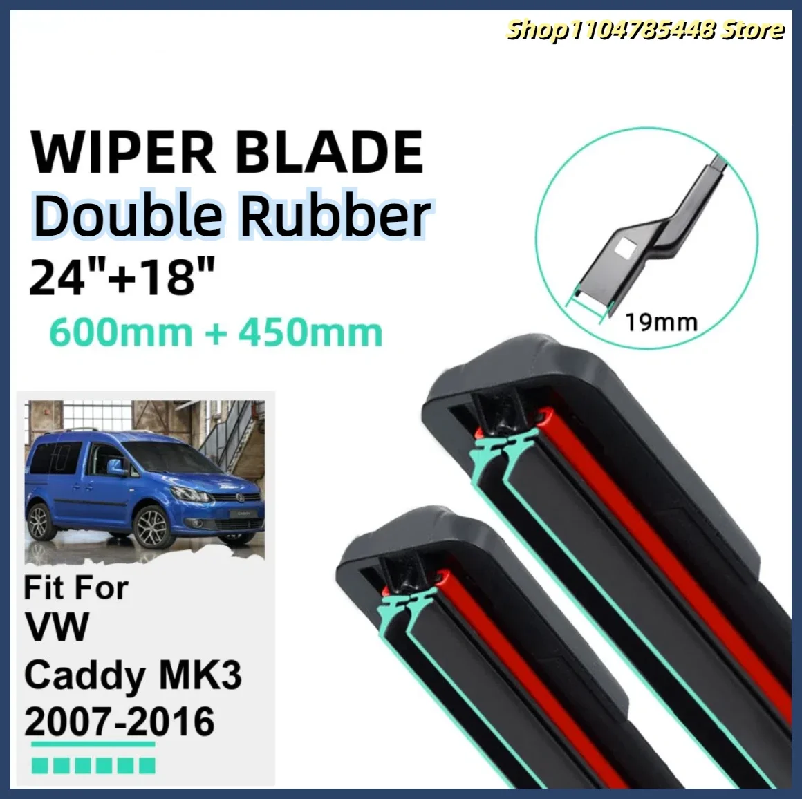 

Double Rubber Car Wiper Blades for VW Caddy MK3 2007-2016 Front Windscreen Windshield Rubber Car Accessories 2013 2014 2015 2016