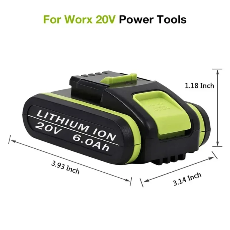 100% New 20V 6000mAh Power Tools Rechargeable Replacement Battery  Lithium for Worx WA3551 WA3553 WX390 WX176 WX178 WX386 WX678