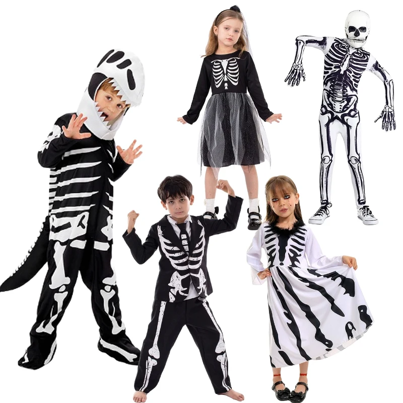 

Скелет Тираннозавр Рекс Косплей Костюм Череп Костюм Детский Комбинезон Ужасов Униформа Хэллоуин Одежда Для Выступлений Наряды