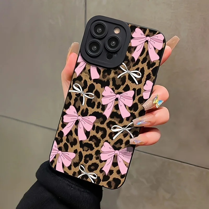 

Pink Bow Leopard Pattern Full Body Protection Phone Case For iPhone 16 Pro Max 15 14 Plus 12 13 Mini 11 XS X XR 7 8 SE2022 Cover