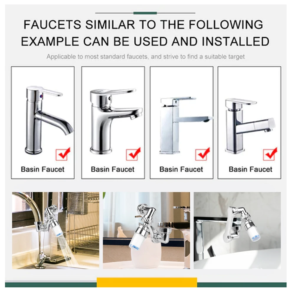 Universal 1440 Degree Rotatable Faucet Aerator Extender Plastic Splash Filter Faucets Bubbler Nozzle Robotic Arm 2 Modes Faucet