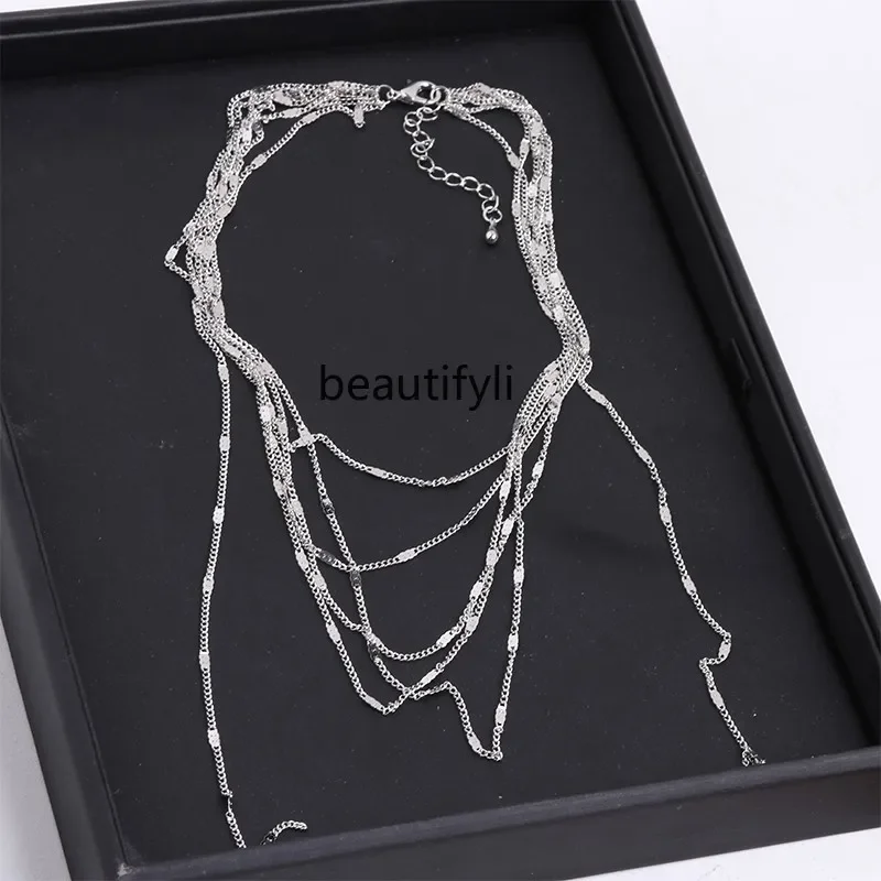 Niche design temperament titanium steel non-fading necklace multi-layer fringed collarbone chain