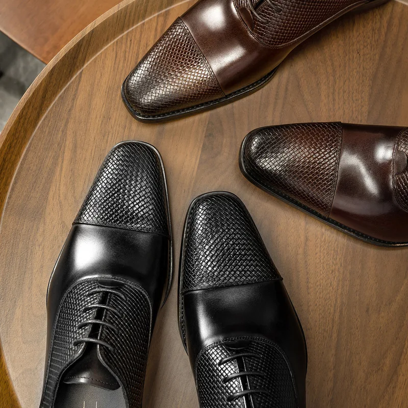 Three-joint men's business formal shoes, British style cowhide leather shoes for men Oxford shoes
