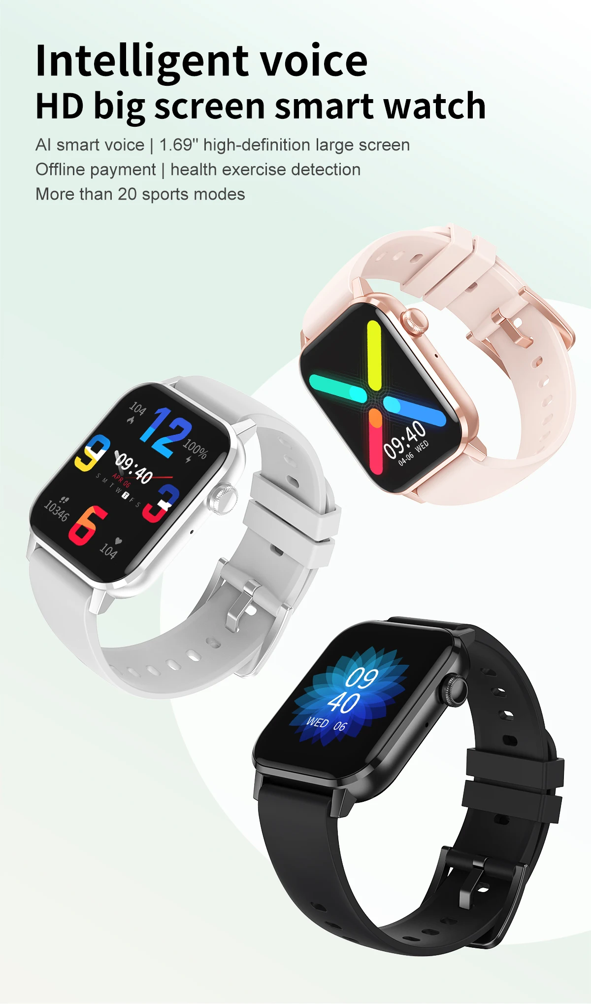 

1.69" HD Big Screen Smart Watch With AI Smart Voice, Health Exercise Detection, Bluetooth Call, Offline Payment