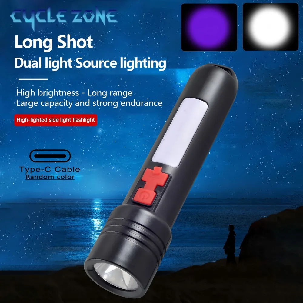 

LED UV Flashlight Ultraviolet Torch with Side Light Portable Mini Flashlight Hanging Lamp with Hook Pet Urine Stains Detector