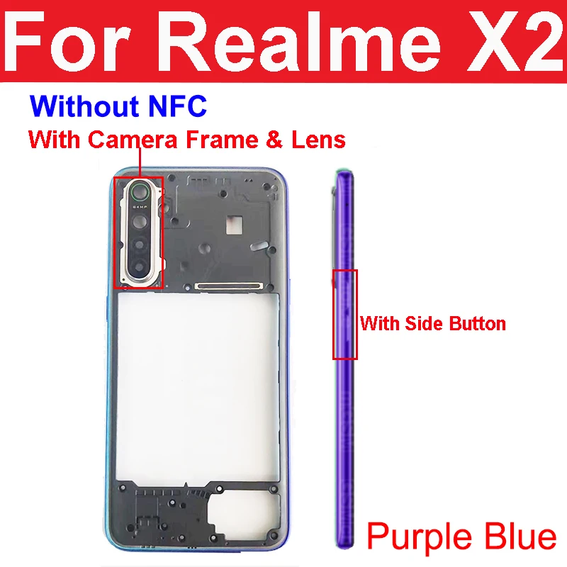 Middle Frame Housing Bezel For OPPO Realme X2 Middle Frame Holder with Side Keys Camera Lens Cover Parts