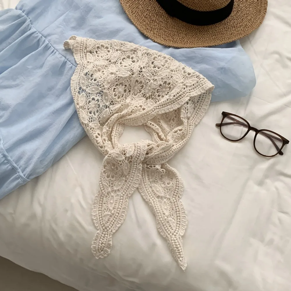

All-match Fake Collar Lace Shawl White Cape Lace Triangle Scarf Wraps Korean Style Flower Scarves Women