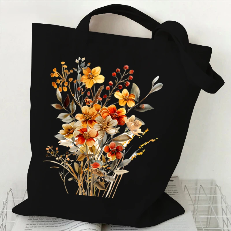 Personalised Tote Bag Wildflowers Shoulder Bags Floral Plant Canvas Shopping Bag Travel Handbags Female Reusable Tote Handbags