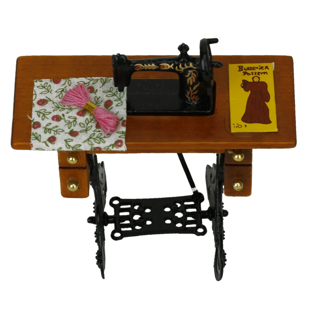 Dollhouse Miniature Laundry Furniture Ironing Board Sewing Machine Mannequin Display Stand Accessories Set for 1 12 Scale Doll