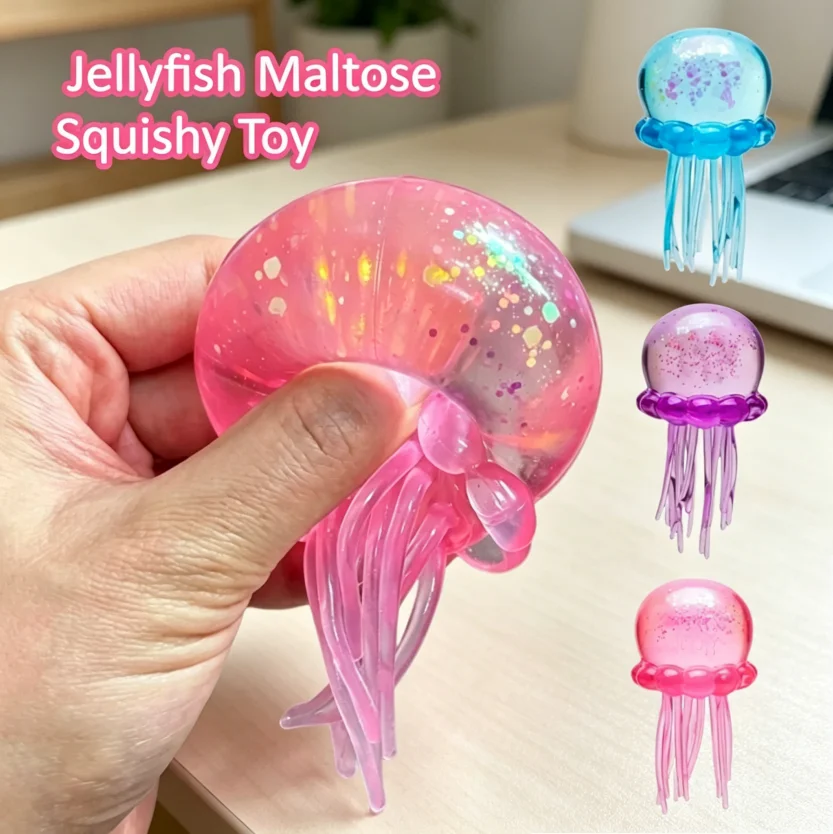 Jellyfish Maltose Squishy Fidget Toy Soft Pastel Colors Jelly Fish Modeling Stress Relief Soothing Calming Sensory Present