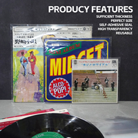 4 Styles 25 Pcs Reusable Vinyl Record Protecter 7/10/12 inch Plastic Bags Self-adhesive Record Sleeves Outer Clear Cover Contain