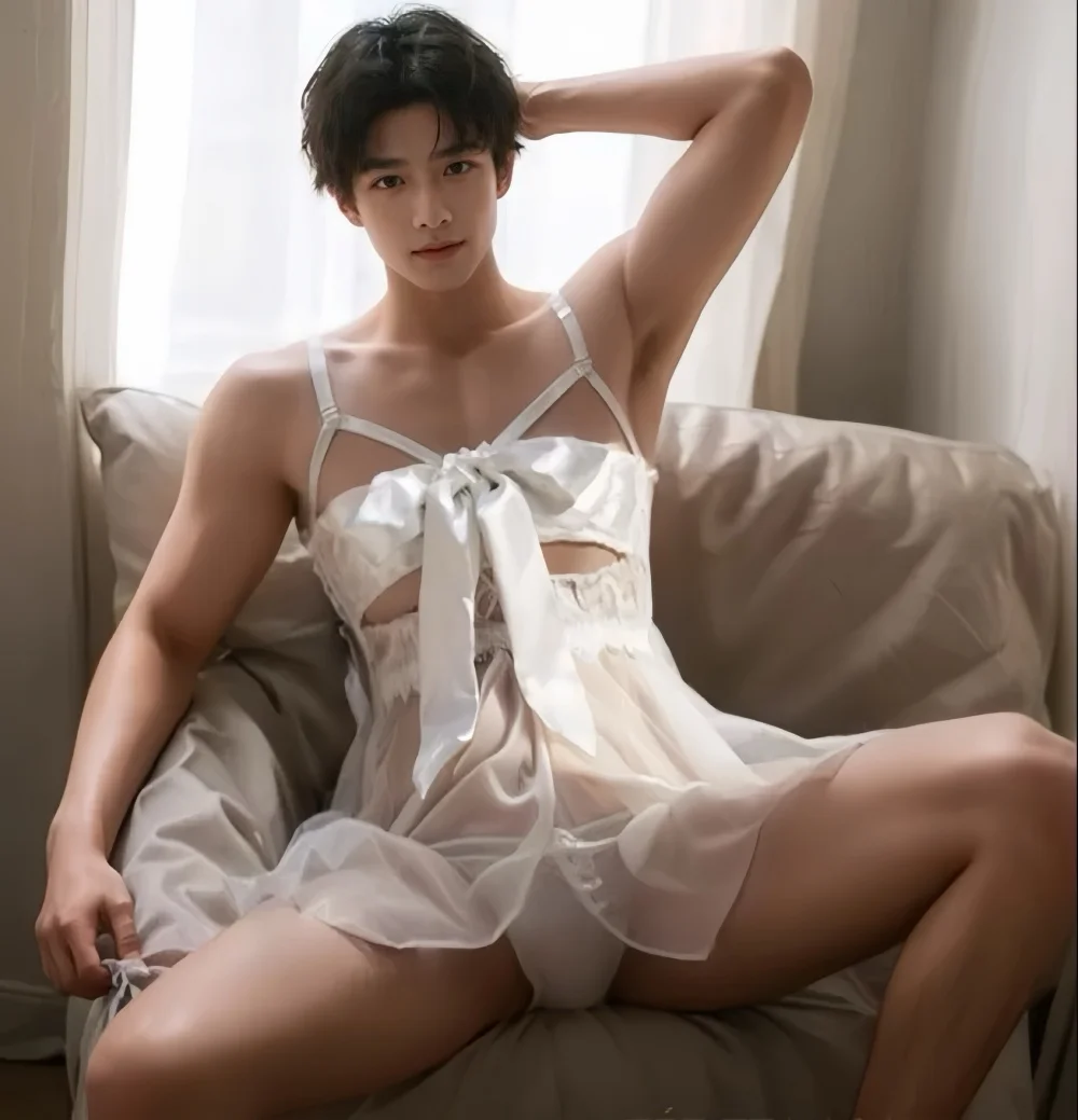 Men Sissy Sheer Dress Mesh Lingerie Sling Straps Chemise Babydoll Teddy Dress Fetish Nightdress Crossdressing Plus Size Lingerie