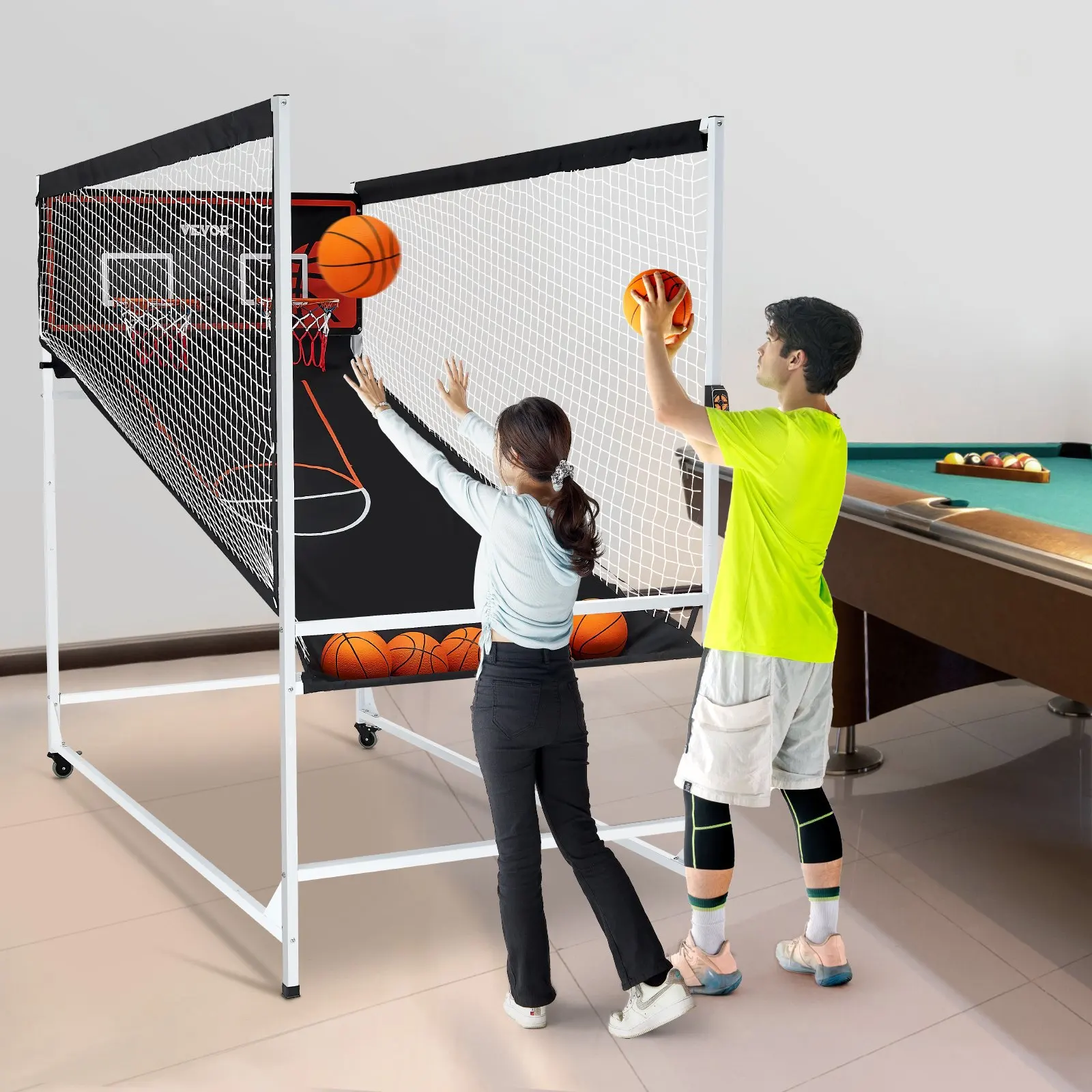 

Arcade Cage Basketball Game, 2 Player Indoor Basketball Game, Home Dual Shot Sport with 5 Balls, 8 Game Modes, Electronic Sco