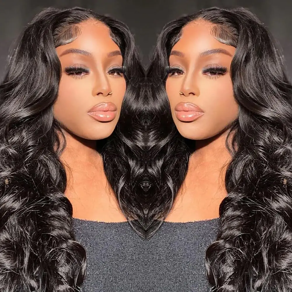 13x4 HD 투명 레이스 브라질리언 바디 웨이브 인모 가발 내추럴 블랙 프리 플러킹 헤어라인 레이스 프론트 가발 180% 밀도