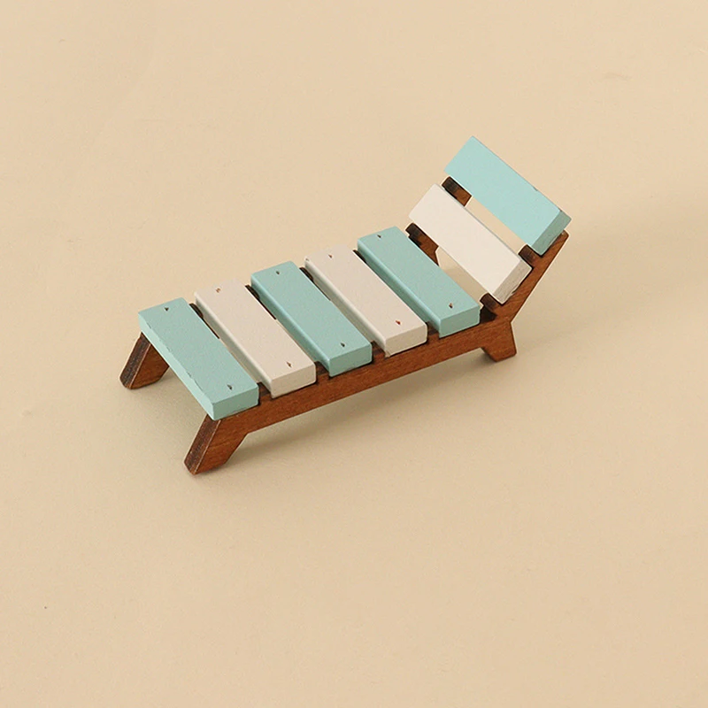 1Pc Dollhouse Simulation Mini Wooden Striped Beach Chair Model Furniture Accessories For Doll House Decor Kids Toys Gift