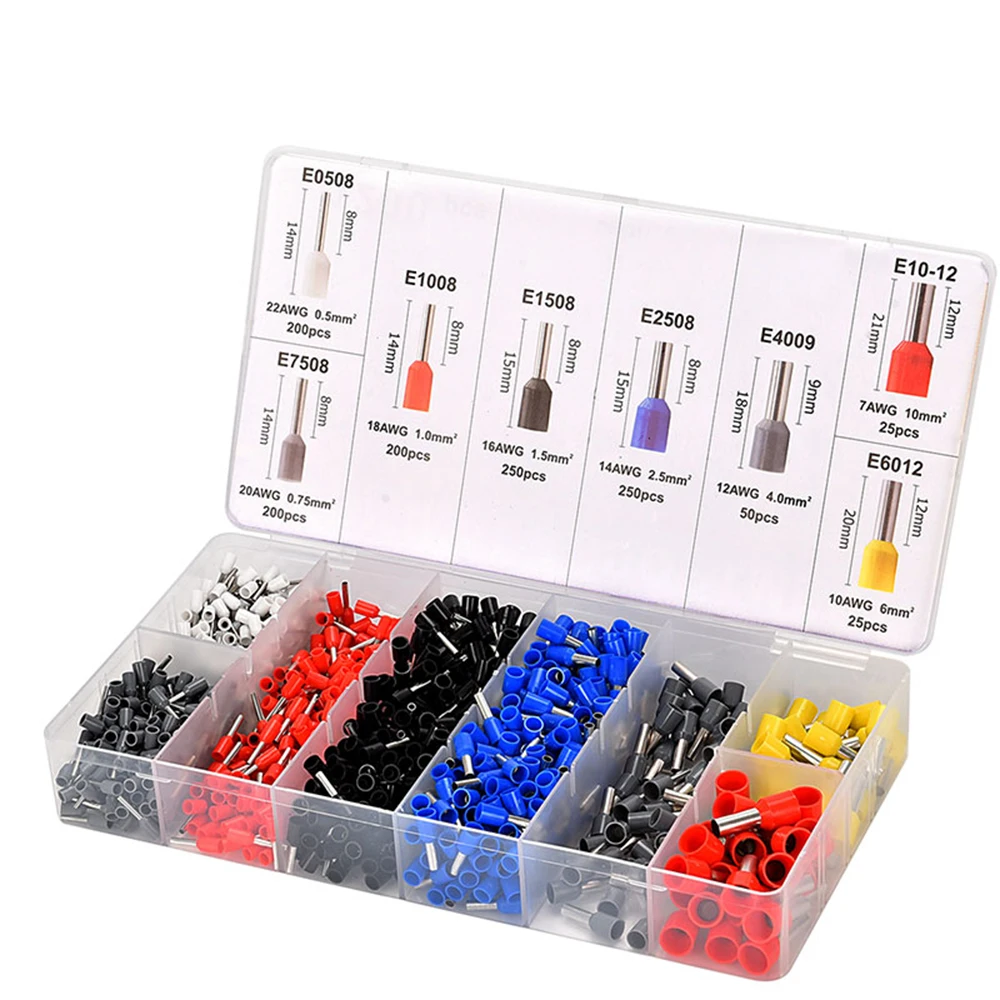 VE 1200PCS Wire Ferrules Connectors Terminals Kit Assortment Ferrule Wire Connector Kit Insulated Cord Pin End AWG 22-7