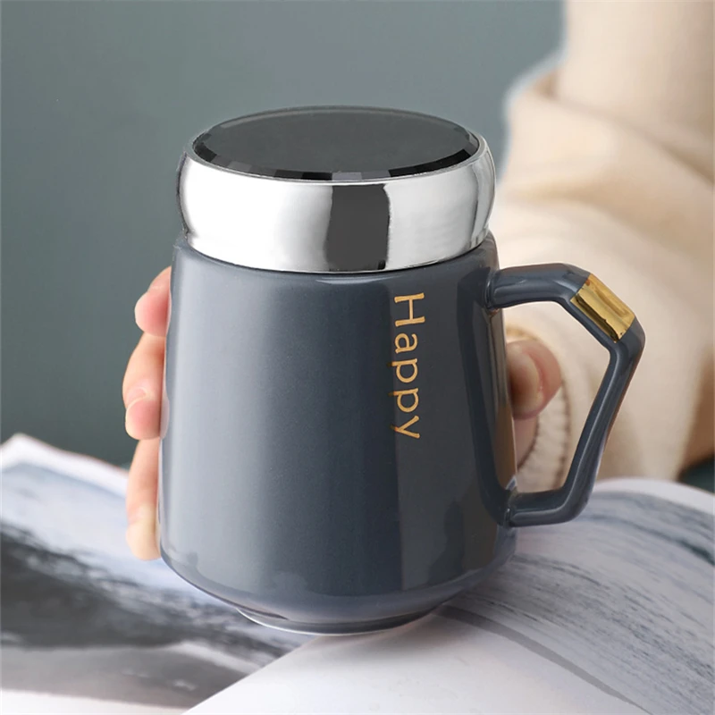 Letter Painted Ceramic Espresso Coffee Mugs Home Porcelain Tableware Large Travel Tea Mug Milk Latte Water Cup with Lid 430ml