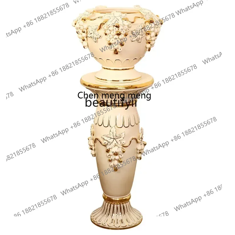 D178  Y zqEuropean-Style Large  Living Room Flower Arrangement Ceramic Decoration TV Cabinet Large Floor Roman Column Home Decor