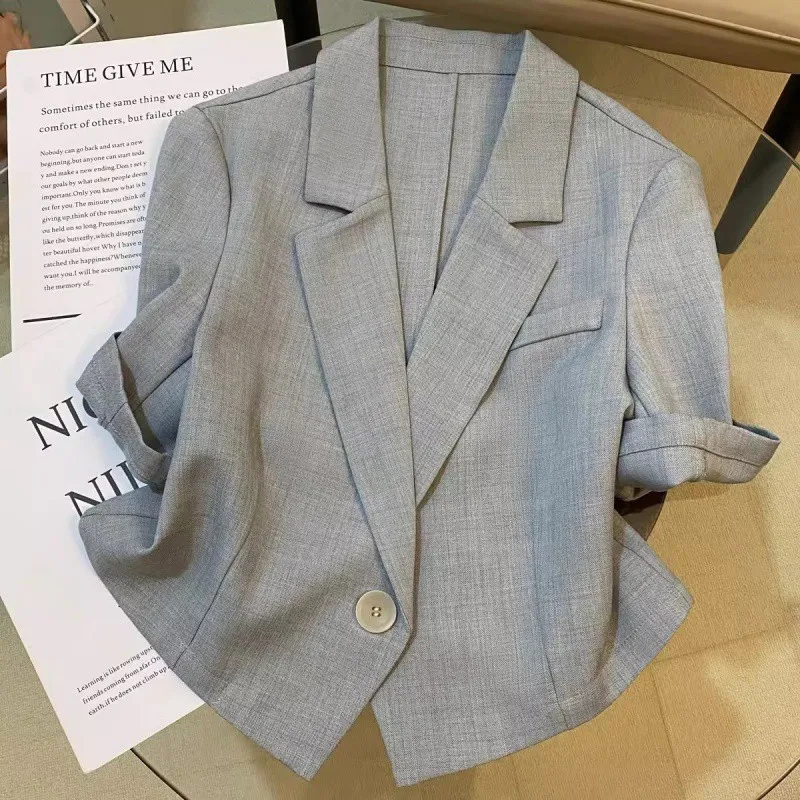 Chaqueta gris de manga corta para mujer, traje informal de diseño fino, ligero y profesional, a la moda, novedad de verano, 2024