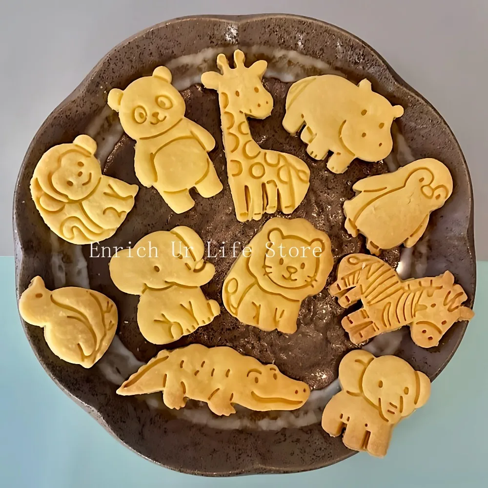 Cortador de Galletas con Forma de Animales de Dibujos Animados, León, Mono, Jirafa, Elefante, Molde para Galletas, Herramienta para Hornear Galletas con Forma de Animales del Bosque, para Fiestas de Cumpleaños Infantiles