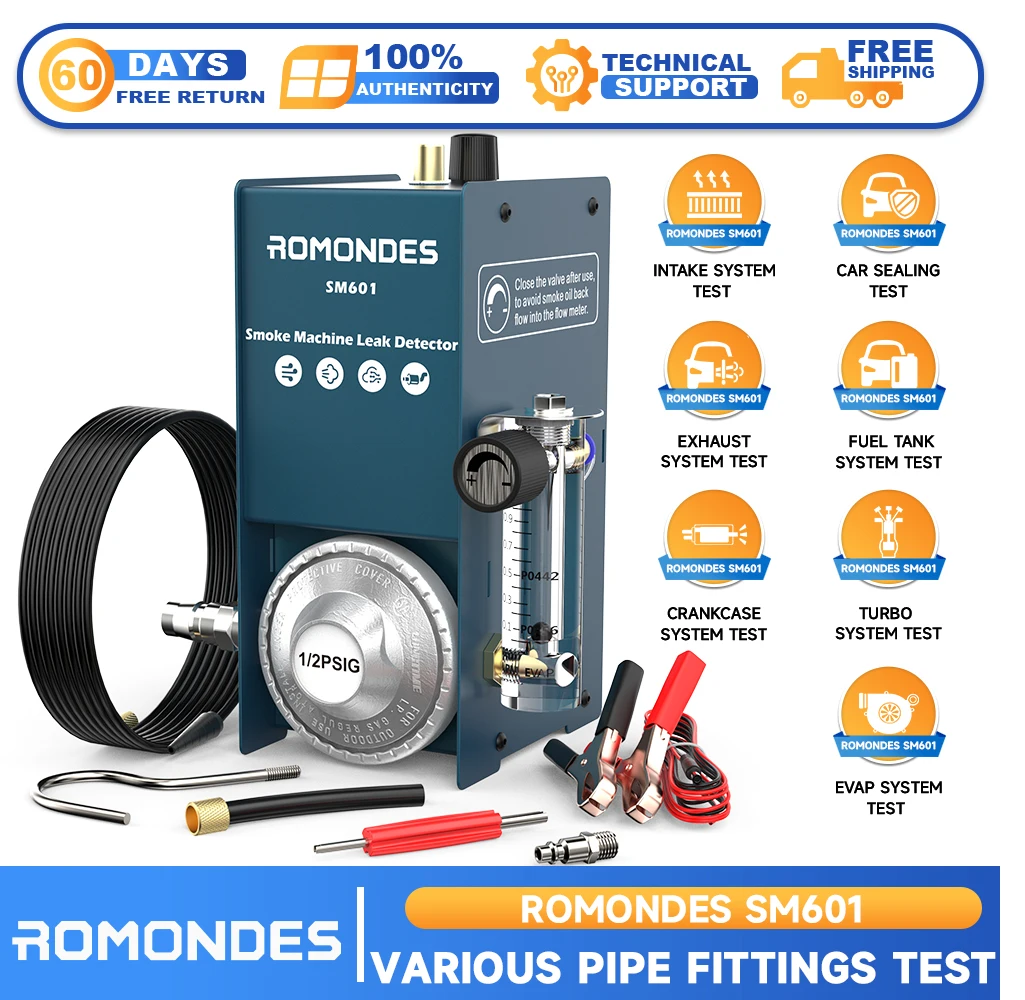 

Автомобильный детектор утечки дыма EVAP Smoke Machine Romondes SM601, автомобильный детектор утечек, локатор утечки топливной трубы для автомобиля, мотоцикла