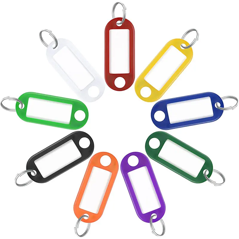 10pcs Key Tags Plastic Key Chain Tags with Blank Paper Labels Split Key Ring for DIY Making Numbered Baggage Identifiers Tag