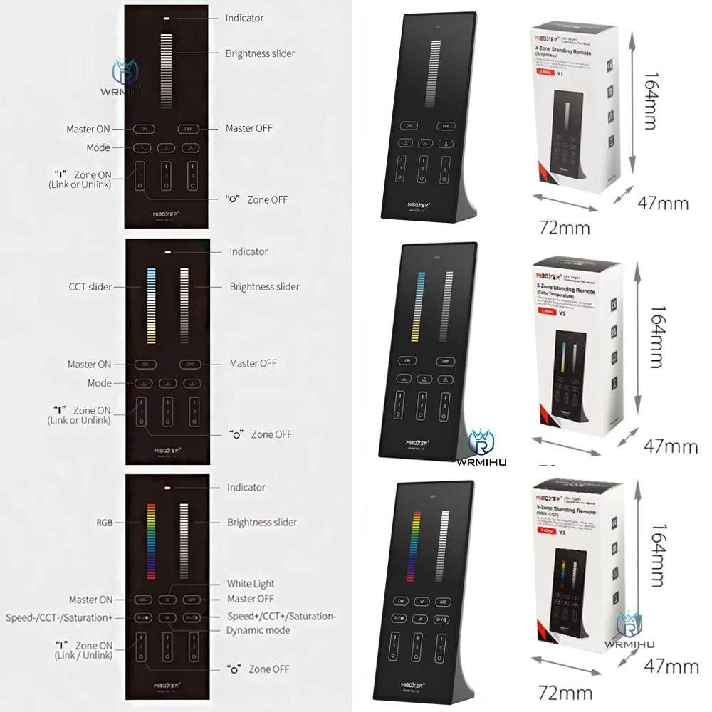 Miboxer Y1 Y2 Y3 Brightness CCT RGB+CCT Vertical Remote Control 2.4GHz 3V Color Temperaturen Dimmer for LED Buld LED Strip Light